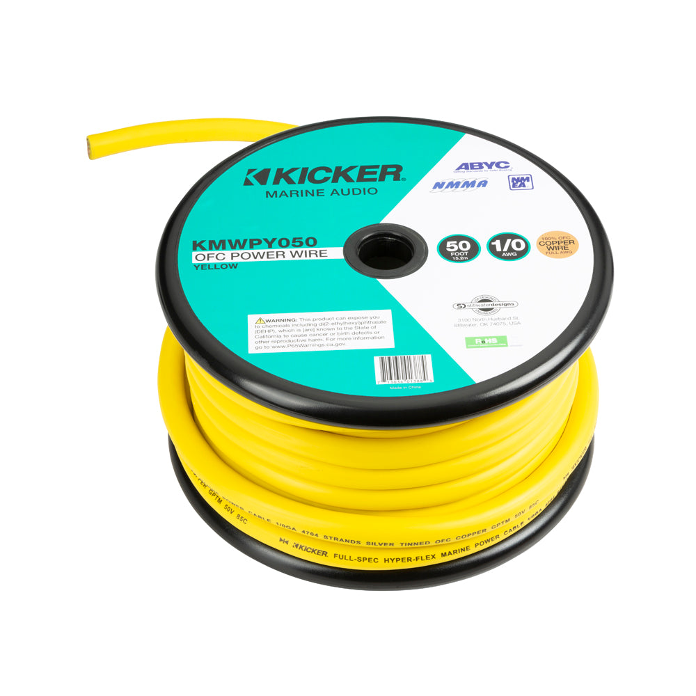 Marine 0 AWG Yellow Power Cable 50 ft Boat KICKER® Audio UK